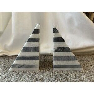 West Elm Marble Angle Pyramid Striped Bookends Handcrafted A Pair